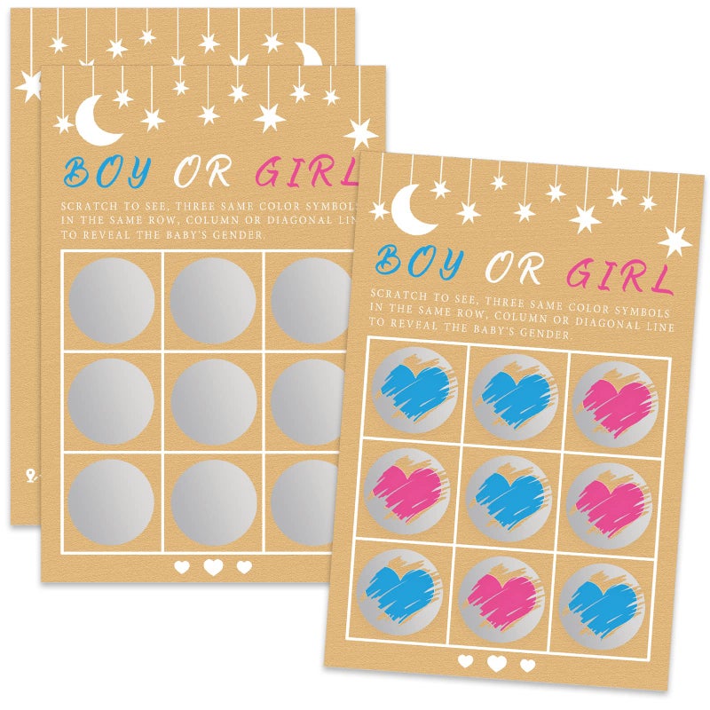 Senfaro Its a Boy Tic Tac Toe Board Gender Reveal Scratch Off Scratcher Lottery Tickets Cards Double Sided Gender Announcement Cards Family Friends Baby Shower Game 25 Pack - Image 1